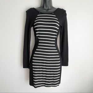 NWT Fraiche by J Long Sleeves Black White Striped Bodycon Dress S